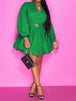 Notched Button Up Balloon Sleeves Dress -BazaarBey - www.shopbazaarbey.com