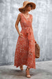 Printed V-Neck Tie Waist Maxi Dress Bazaarbey