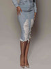 Distressed Slit Denim Skirt Trendsi