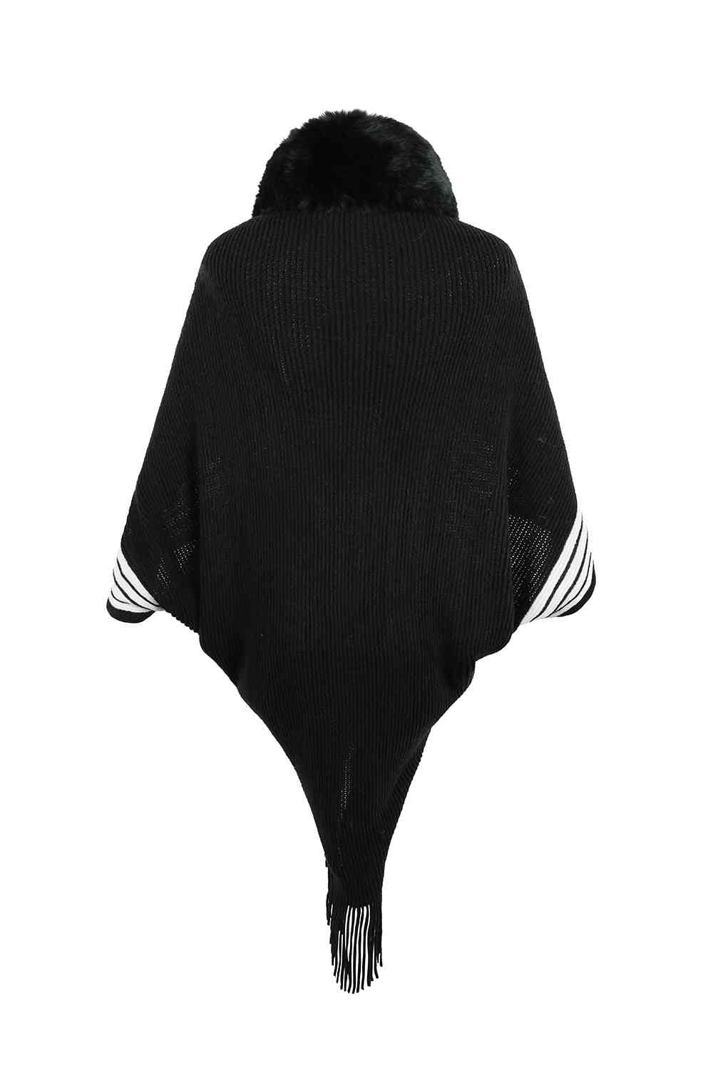 Striped Fringe Detail Long Sleeve Poncho Bazaarbey