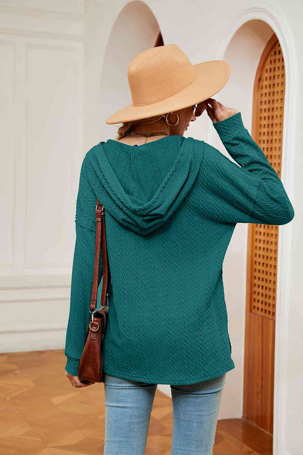 Half-Button Dropped Shoulder Hoodie Trendsi