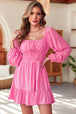 Smocked Balloon Sleeve Off-Shoulder Mini Dress -BazaarBey - www.shopbazaarbey.com