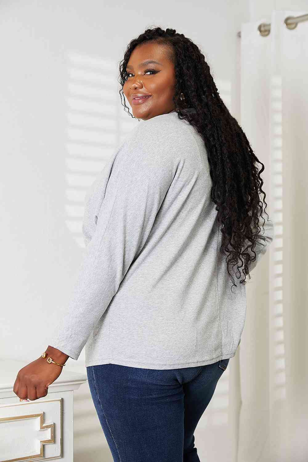 Seam Detail Round Neck Long Sleeve Top Trendsi