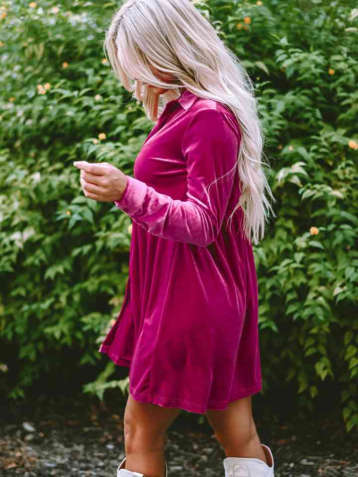 Collared Neck Buttoned Mini Dress -BazaarBey - www.shopbazaarbey.com