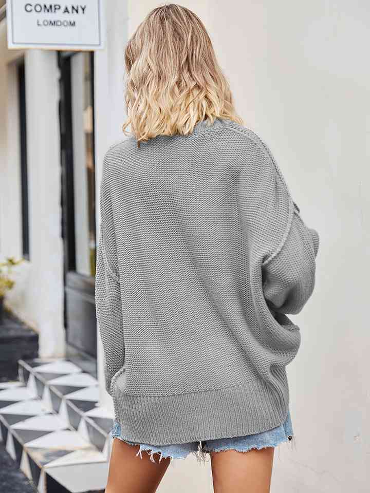 V-Neck Ribbed Dropped Shoulder Knit Top Trendsi