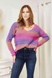BazaarBey  Multicolored Rib-Knit V-Neck Knit Pullover Bazaarbey