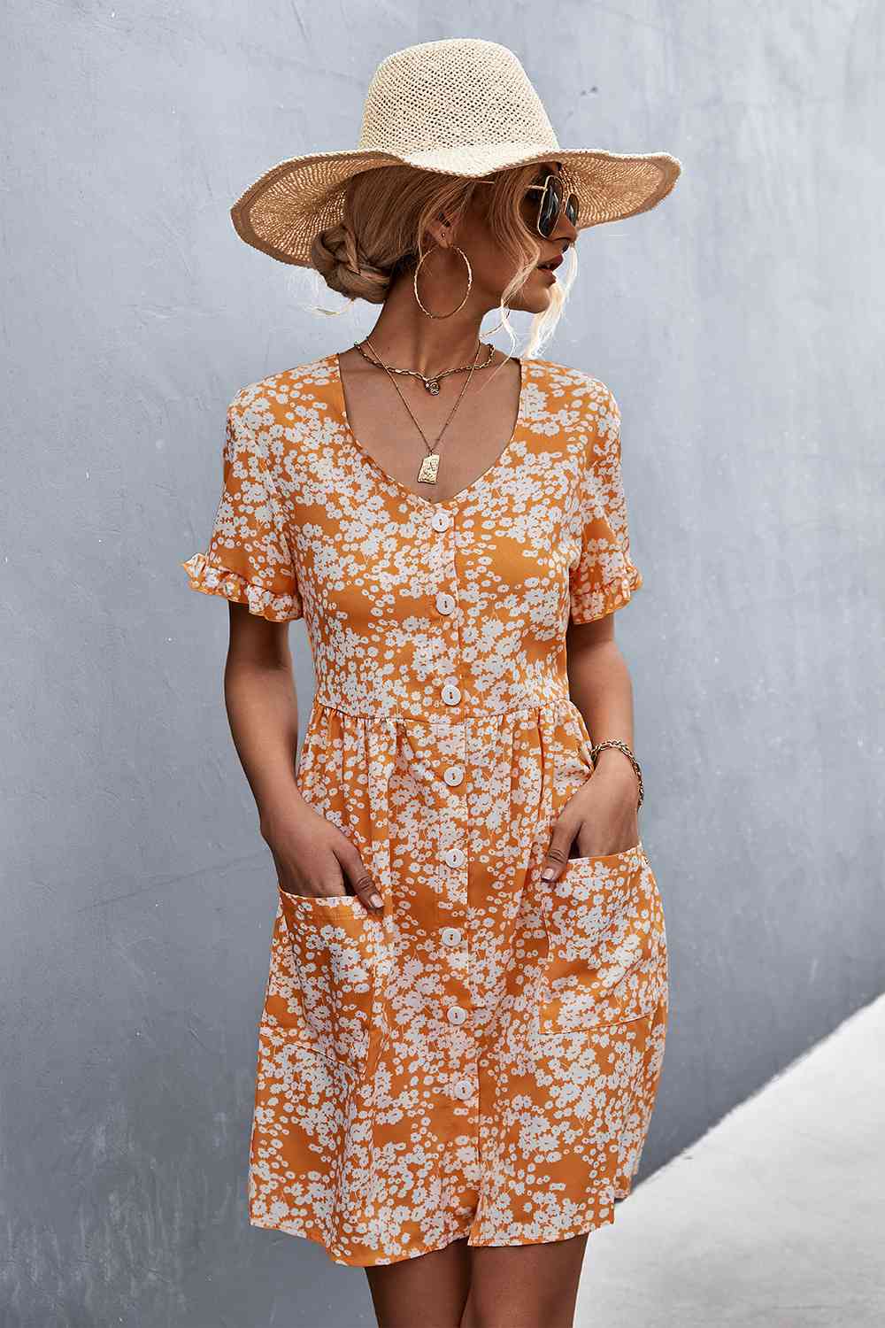 Printed Button down Pocketed Dress -BazaarBey - www.shopbazaarbey.com
