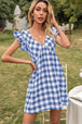 Plaid Butterfly Sleeve Deep V Dress -BazaarBey - www.shopbazaarbey.com