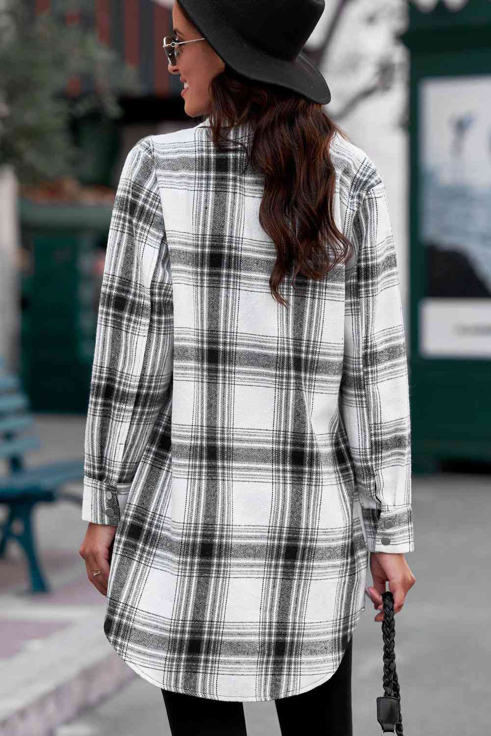 Plaid Button-Up  Shirt Jacket Trendsi