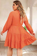 Plus Size Notched Neck Printed Long Sleeve Mini Dress -BazaarBey - www.shopbazaarbey.com