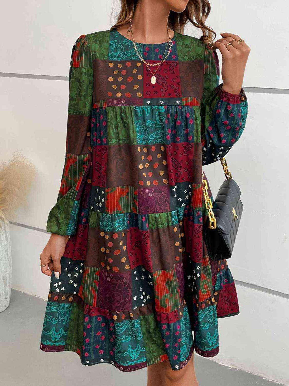  Round Neck Long Sleeve Dress -BazaarBey - www.shopbazaarbey.com