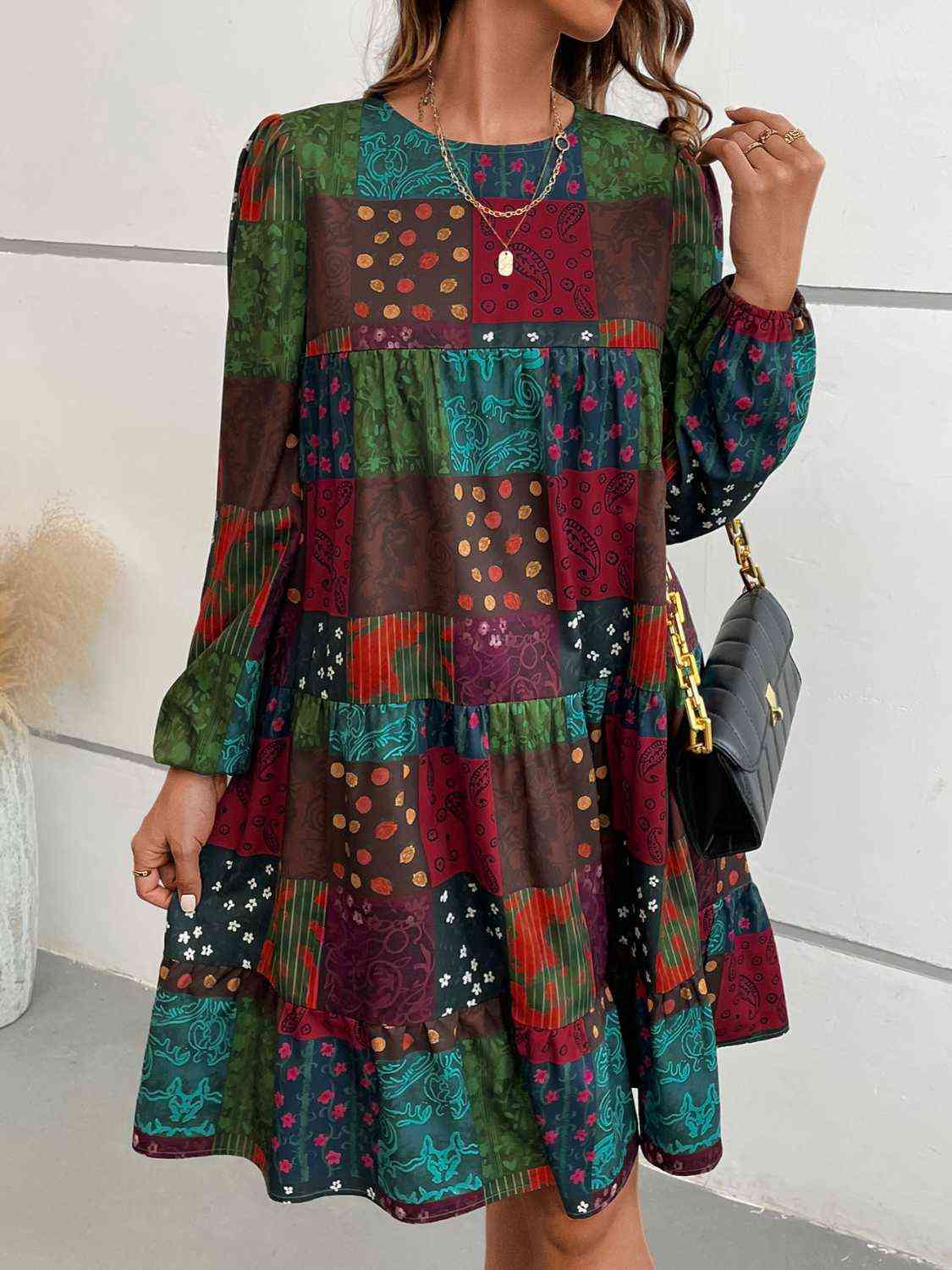  Round Neck Long Sleeve Dress -BazaarBey - www.shopbazaarbey.com