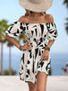 Printed Off-Shoulder Smocked Waist Dress -BazaarBey - www.shopbazaarbey.com