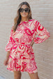 Printed Round Neck Frill Trim Dress -BazaarBey - www.shopbazaarbey.com