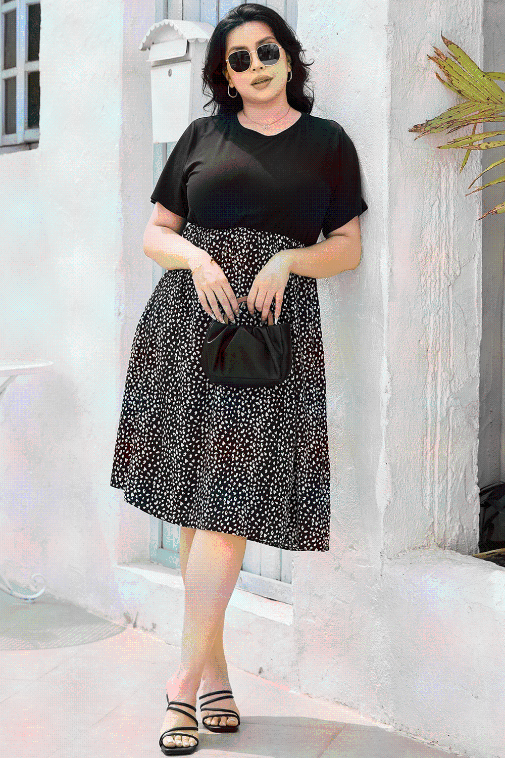 Round Neck Short Sleeve Printed Dress -BazaarBey - www.shopbazaarbey.com