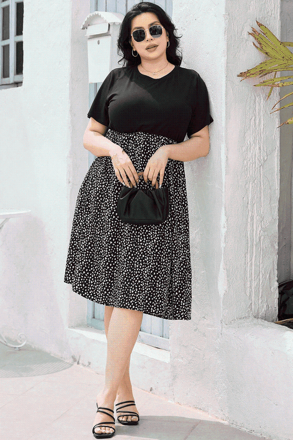 Round Neck Short Sleeve Printed Dress -BazaarBey - www.shopbazaarbey.com