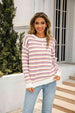 BazaarBey Striped Round Neck Dropped Shoulder Knit Top 