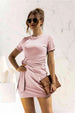 Round Neck Cuffed Sleeve Side Tie Dress -BazaarBey - www.shopbazaarbey.com