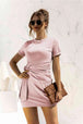 Round Neck Cuffed Sleeve Side Tie Dress -BazaarBey - www.shopbazaarbey.com