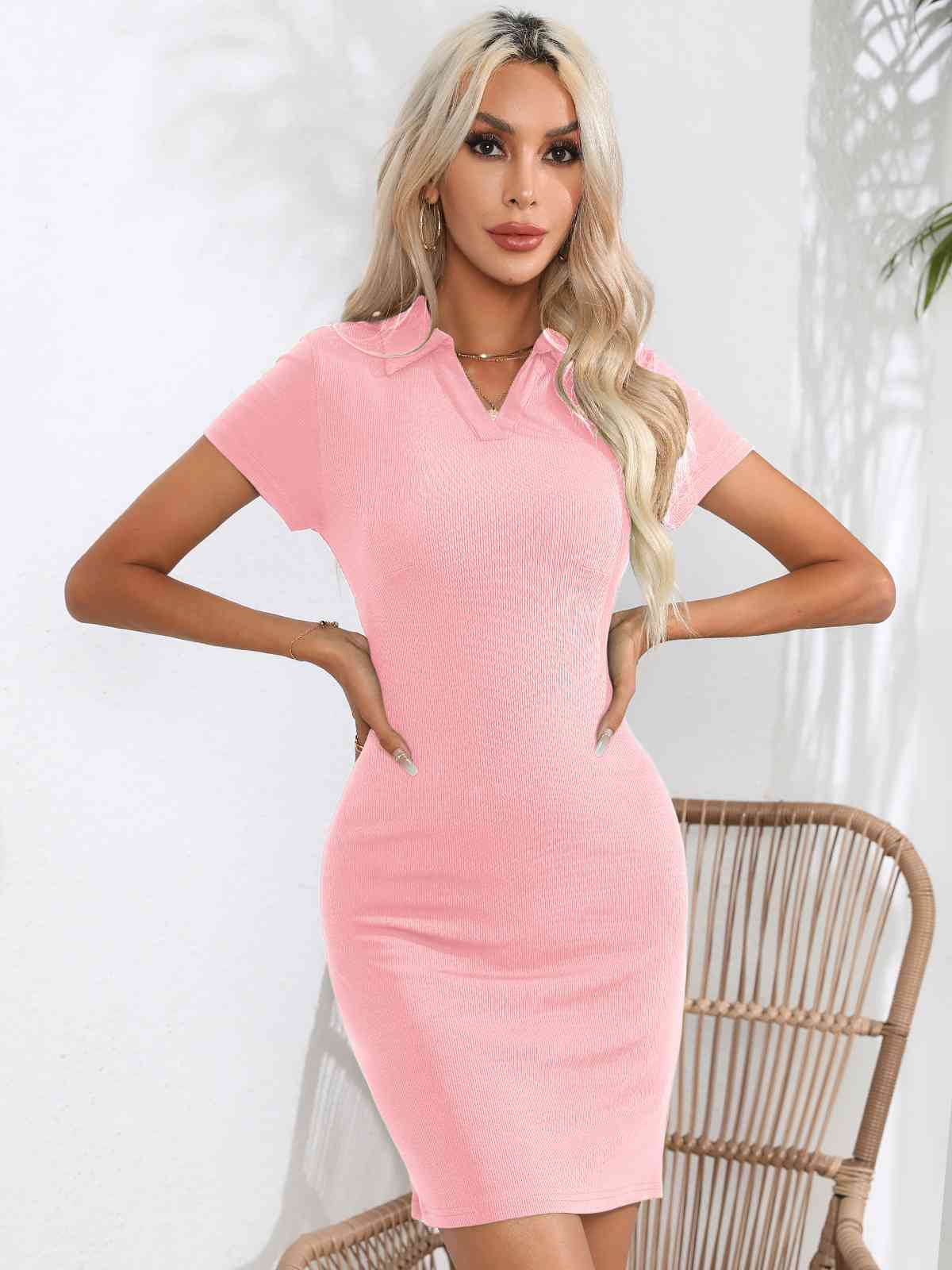  Short Sleeve Bodycon Dress -BazaarBey - www.shopbazaarbey.com