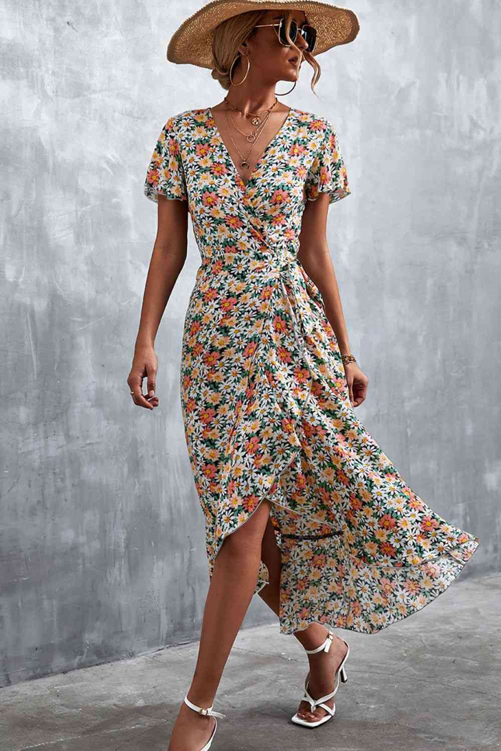Floral  Neck Tied Midi Dress -BazaarBey - www.shopbazaarbey.com