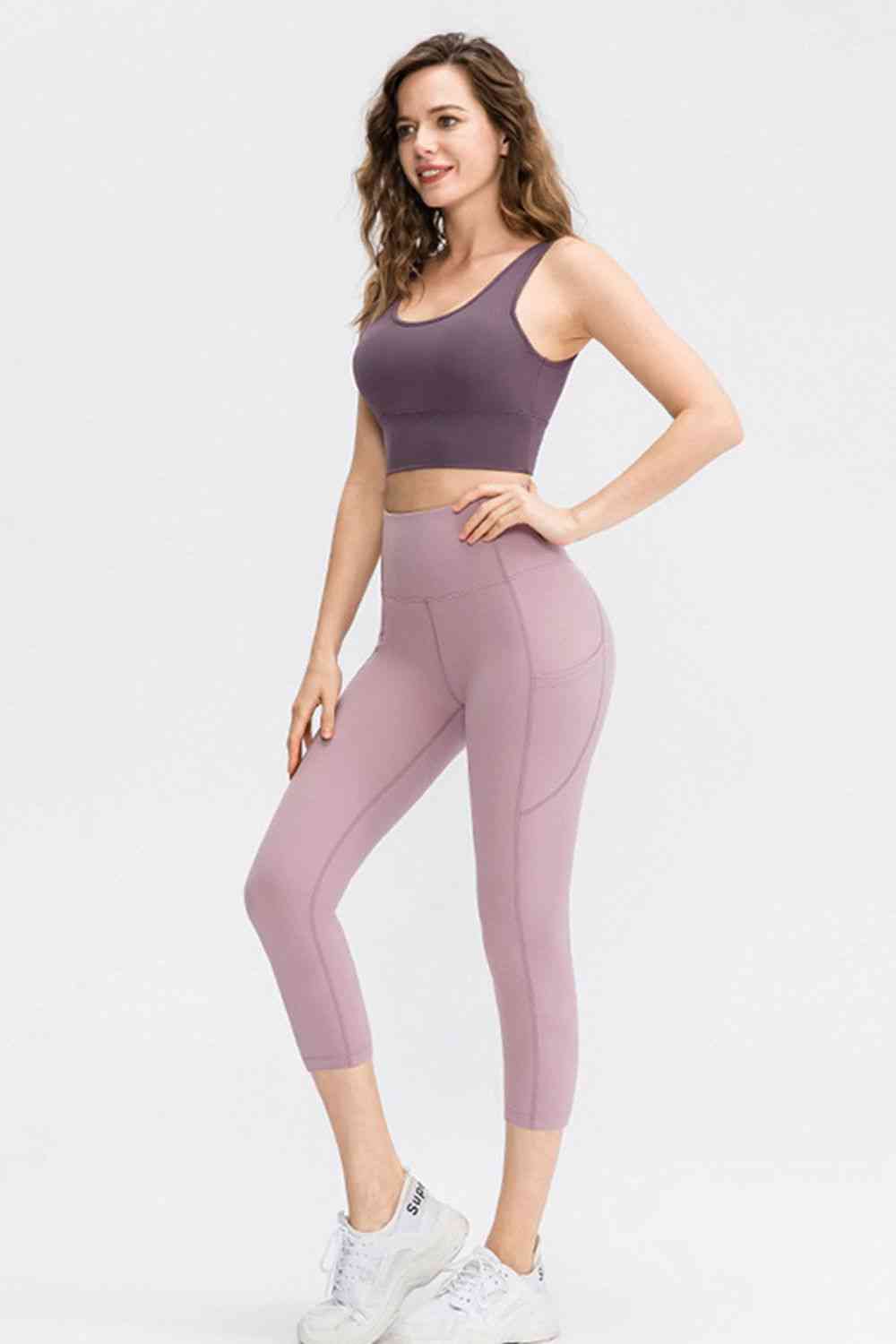 Wide Waistband Cropped Active Leggings with Pockets Bazaarbey