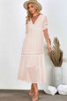  V-Neck Short Sleeve Midi Dress -BazaarBey - www.shopbazaarbey.com