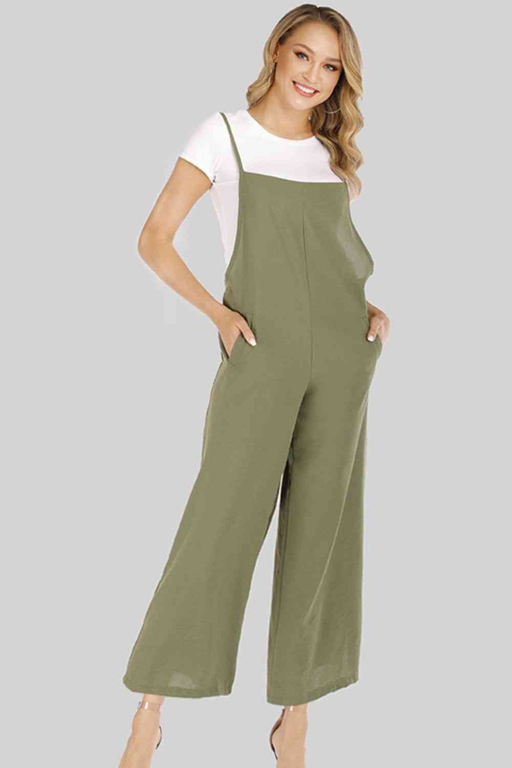  Cropped Wide Leg Overalls with Pockets Bazaarbey