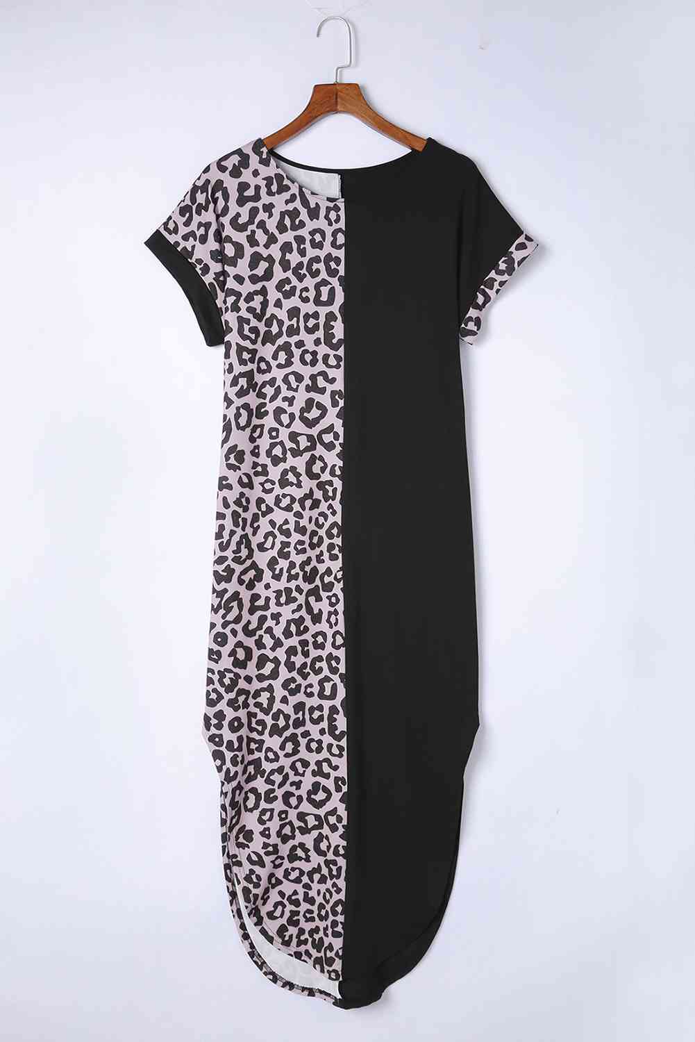 Leopard Color Block Split Dress -BazaarBey - www.shopbazaarbey.com