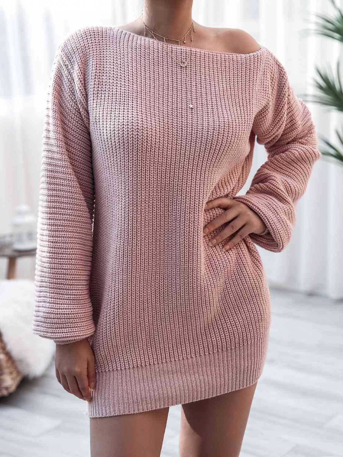 Rib-Knit Mini Sweater Dress Bazaarbey