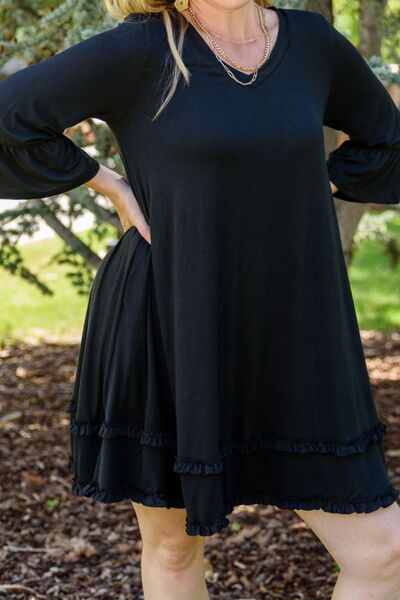 Plus Size Frill Trim Flounce Sleeve Dress -BazaarBey - www.shopbazaarbey.com
