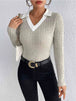 Ribbed Johnny Collar Long Sleeve Blouse Bazaarbey