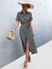 Printed Tie Waist Short Sleeve Shirt Dress -BazaarBey - www.shopbazaarbey.com