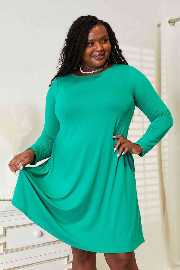  Full Size Long Sleeve Flare Dress with Pockets -BazaarBey - www.shopbazaarbey.com