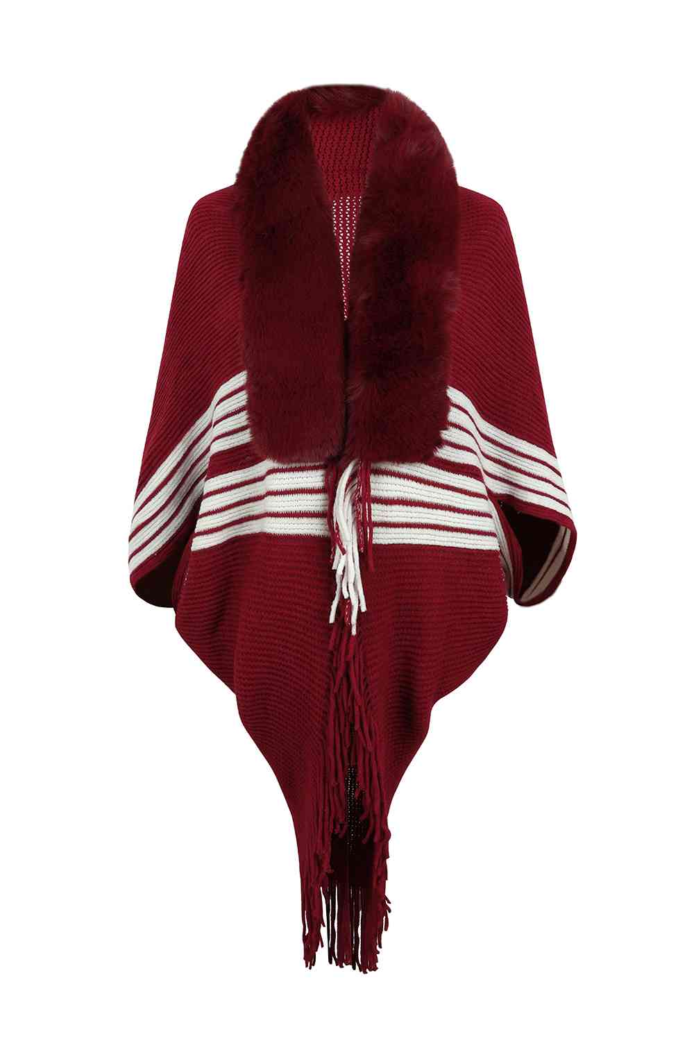 Striped Fringe Detail Long Sleeve Poncho Bazaarbey