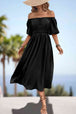 Square Neck Smocked Waist Puff Sleeve Midi Dress -BazaarBey - www.shopbazaarbey.com