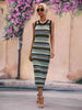 Striped Round Neck Sleeveless Midi Cover Up Dress Bazaarbey
