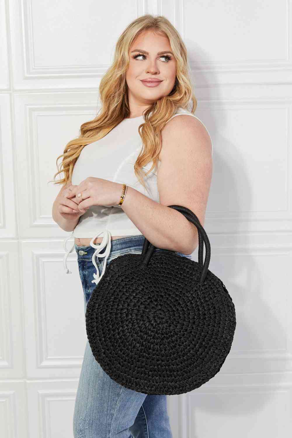  Beach Date Straw Rattan Handbag in Black Bazaarbey