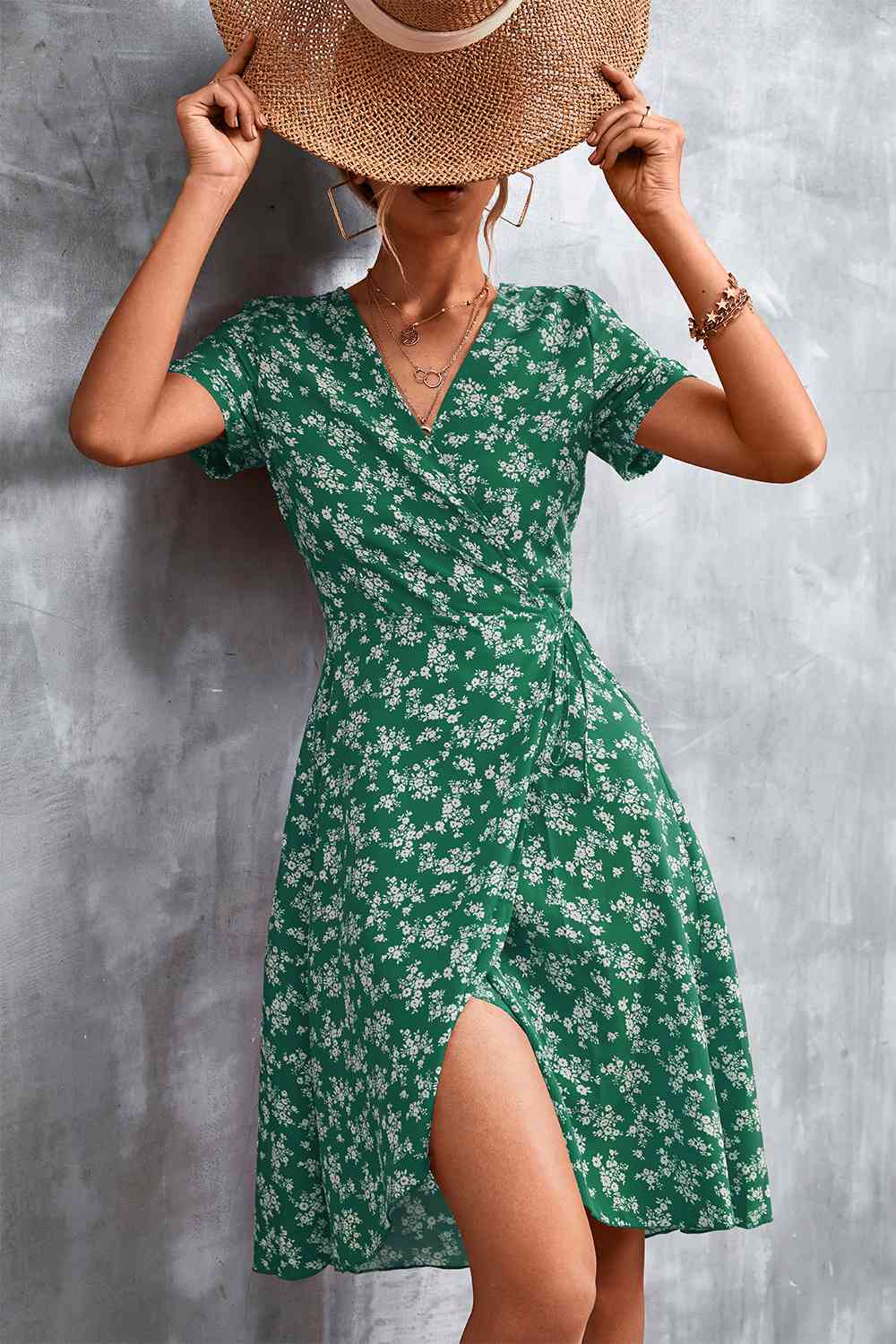 Floral  Neck Flutter Sleeve Dress -BazaarBey - www.shopbazaarbey.com