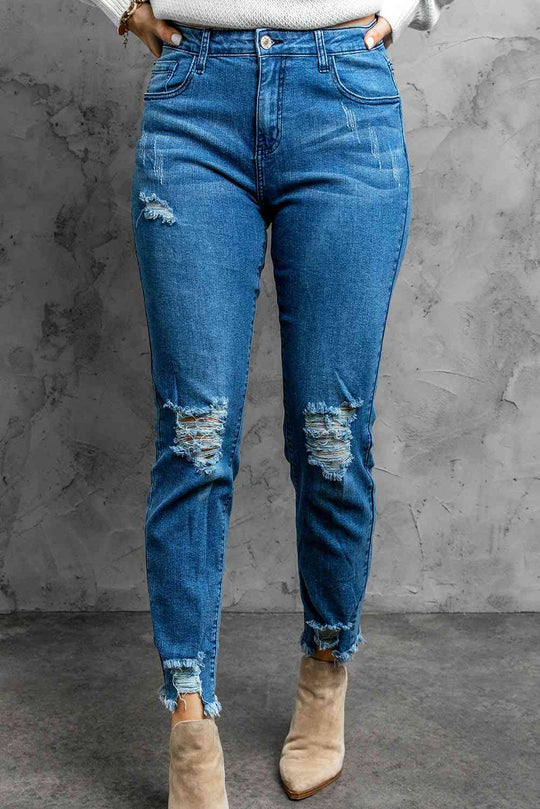 Stylish Distressed Cropped Jeans Bazaarbey