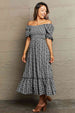 Floral Lace-Up Off-Shoulder Midi Dress -BazaarBey - www.shopbazaarbey.com