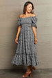Floral Lace-Up Off-Shoulder Midi Dress -BazaarBey - www.shopbazaarbey.com