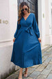 Pleated Long Sleeve  Maxi Dress -BazaarBey - www.shopbazaarbey.com
