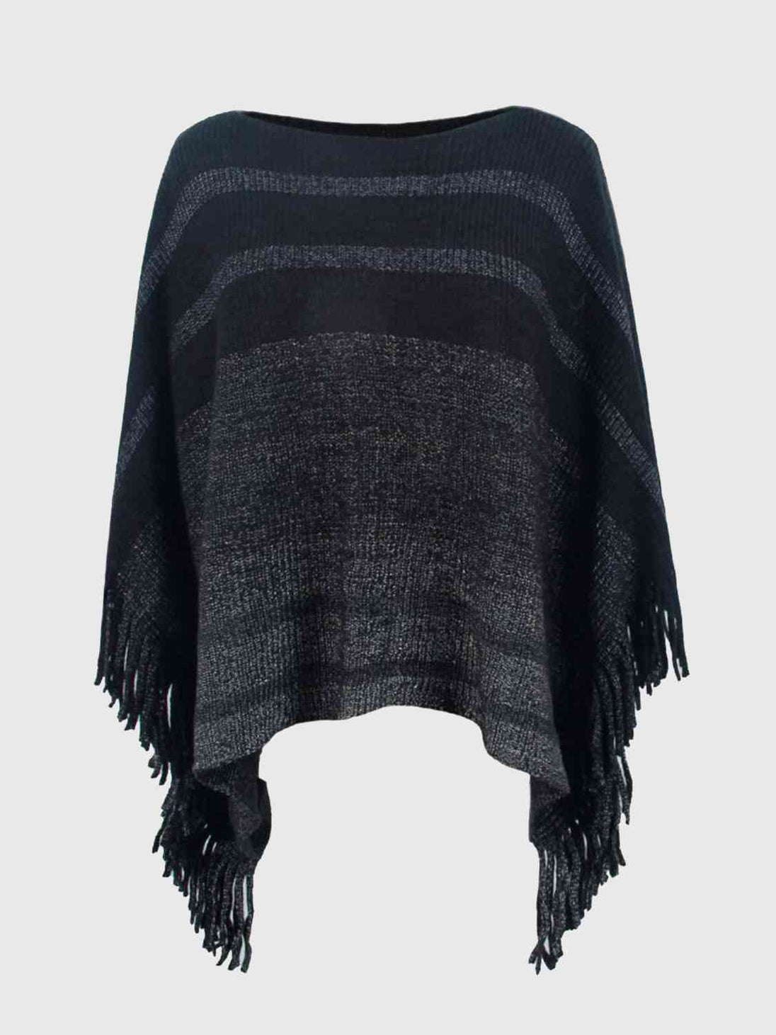 Striped Boat Neck Poncho with Fringes Bazaarbey