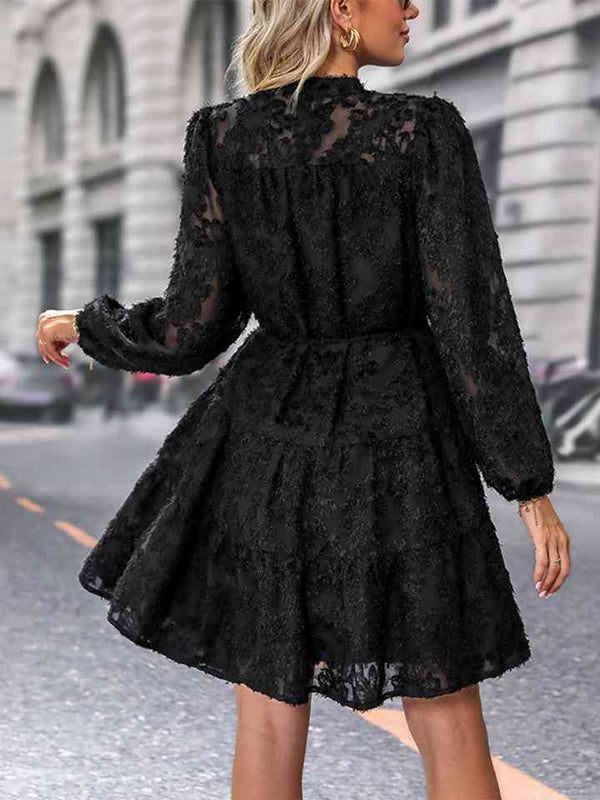 V-Neck Long Sleeve Buttoned Dress -BazaarBey - www.shopbazaarbey.com