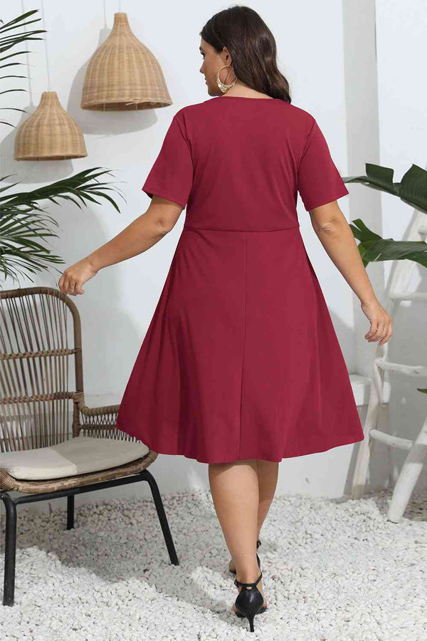 Plus Size Round Neck  Dress -BazaarBey - www.shopbazaarbey.com