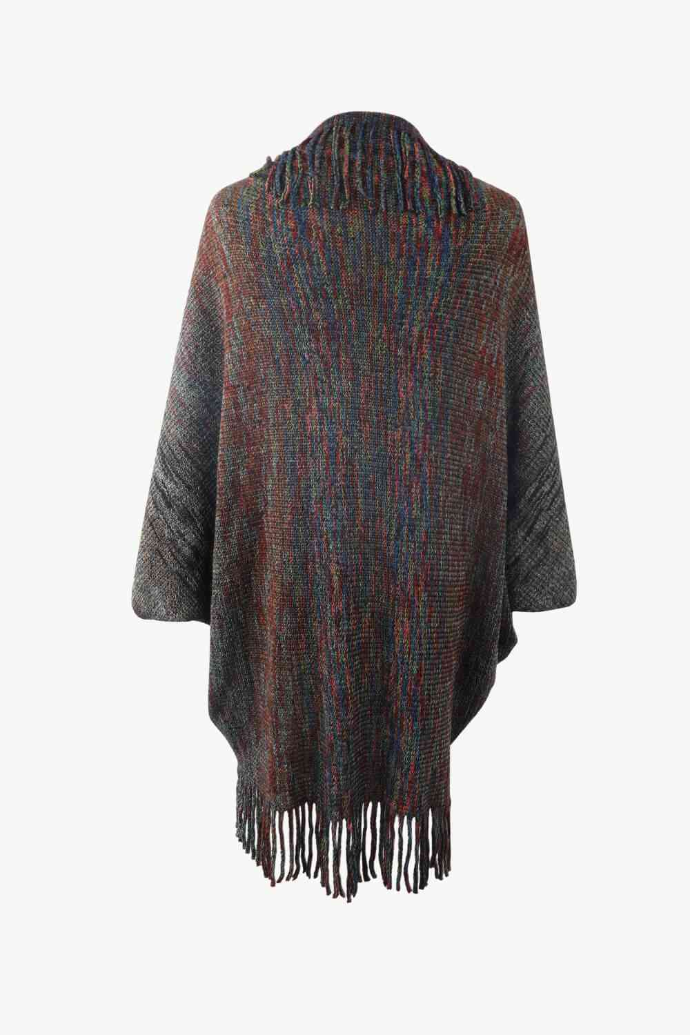 Multicolored Fringe Trim Poncho Bazaarbey
