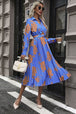 Floral Pleated  Long Sleeve Midi Dress -BazaarBey - www.shopbazaarbey.com