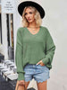 V-Neck Ribbed Dropped Shoulder Knit Top Trendsi