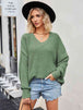 V-Neck Ribbed Dropped Shoulder Knit Top Trendsi